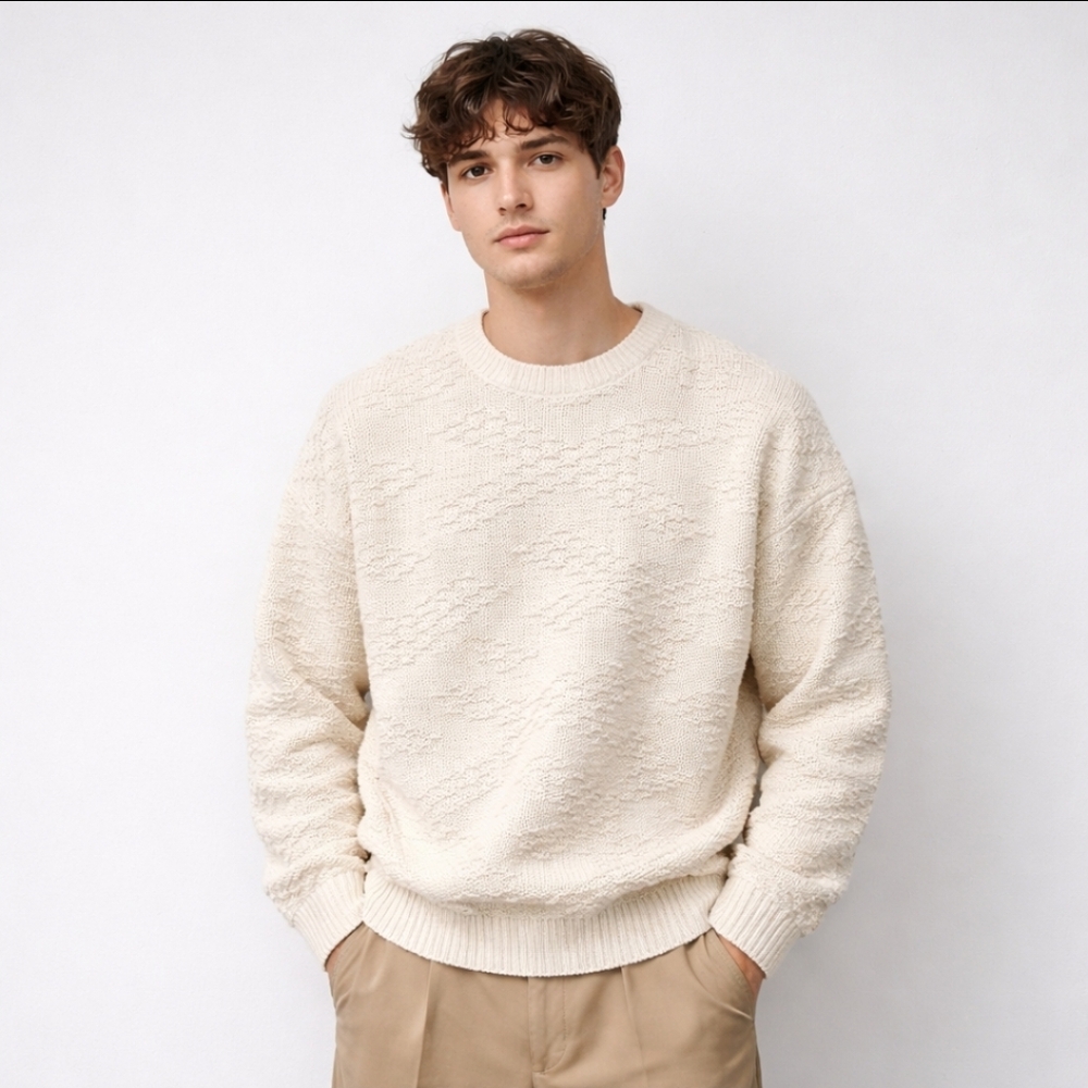 Tony Lambert XL Cream Cotton Knit Pullover Sweater Made in USA Vintage Old Money